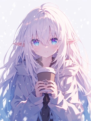 雪の中でコーヒーを飲むアウラ