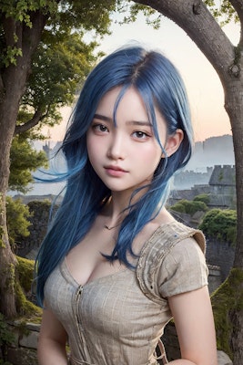 青い髪の村人