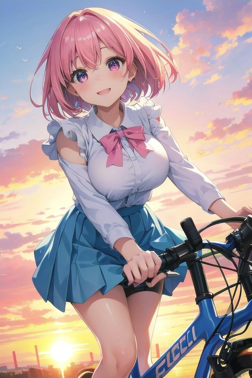 夕日の自転車大好き娘