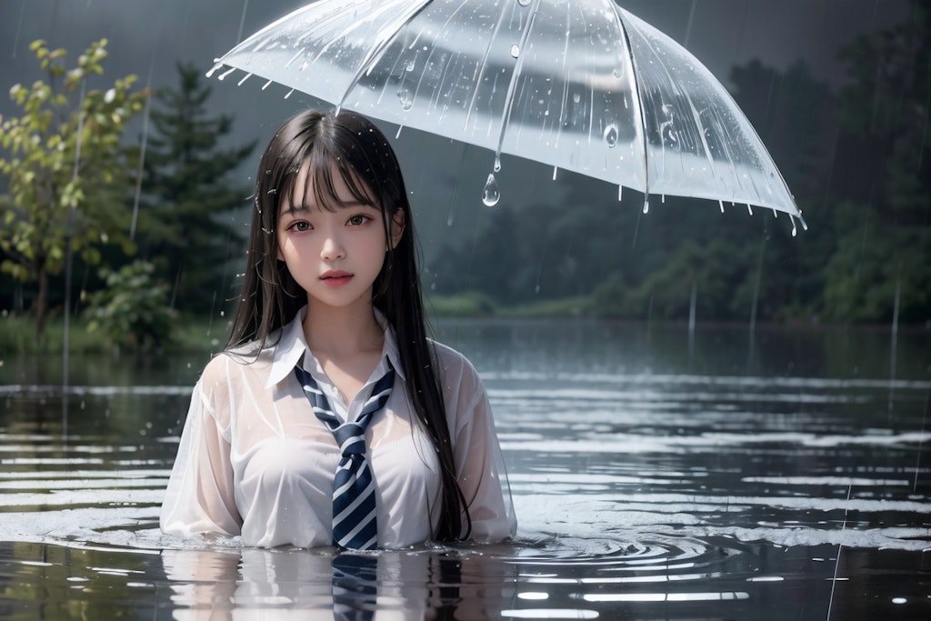 雨に濡れる女子高生