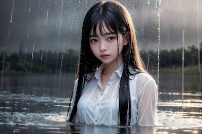 雨に濡れる女子高生