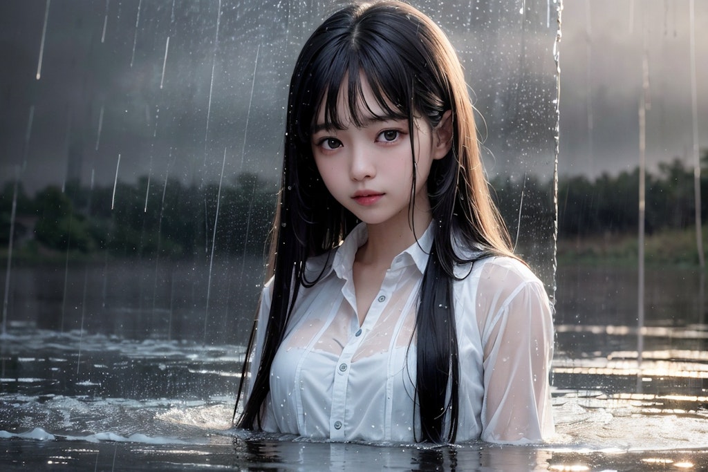 雨に濡れる女子高生