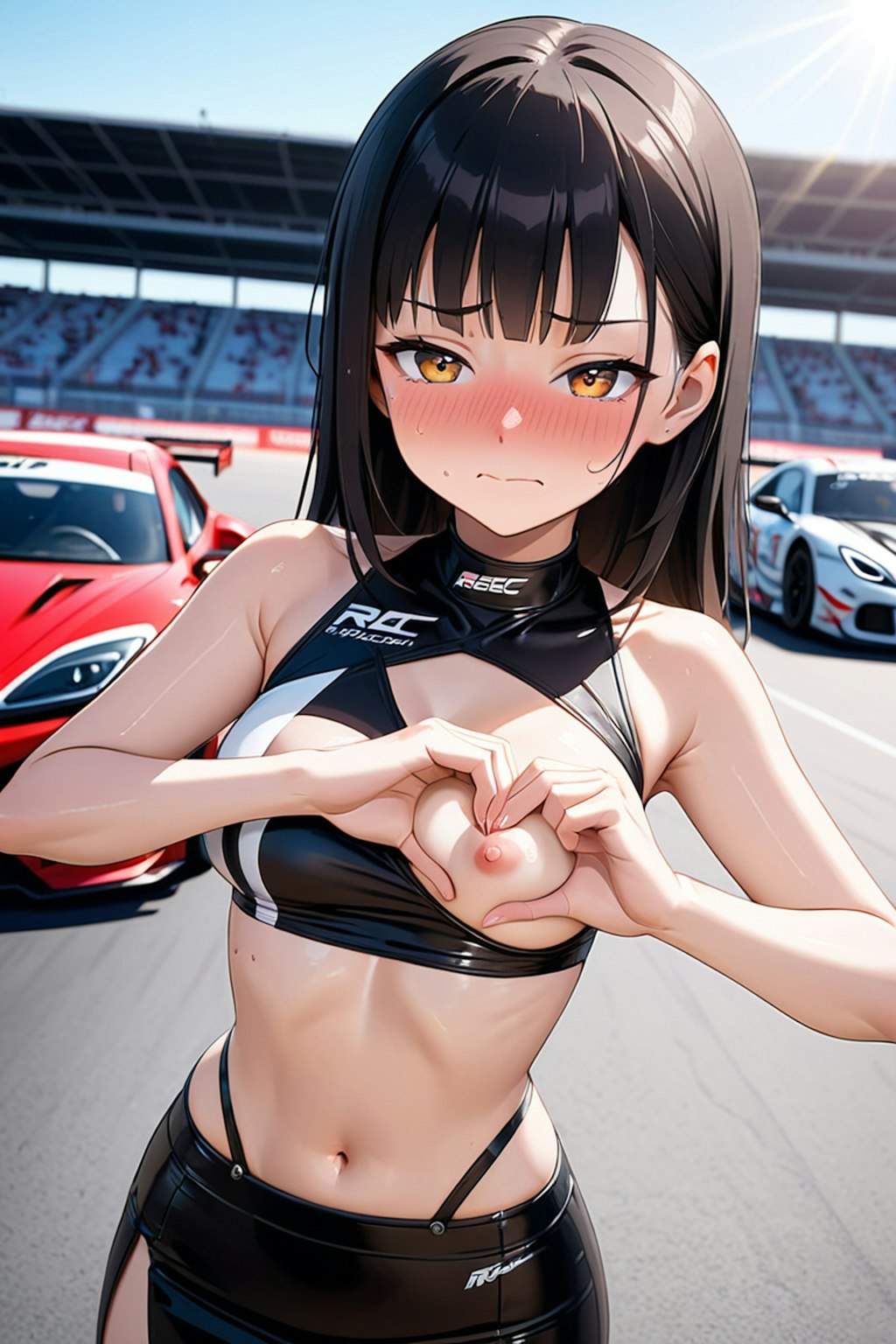 Loveサインを求められたレースクイーン