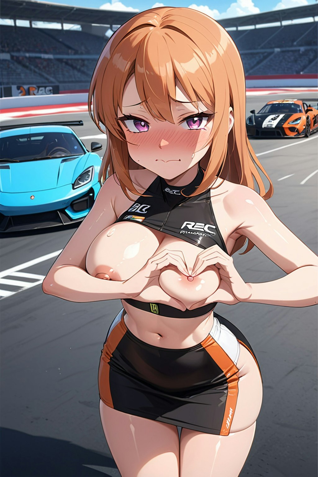 Loveサインを求められたレースクイーン