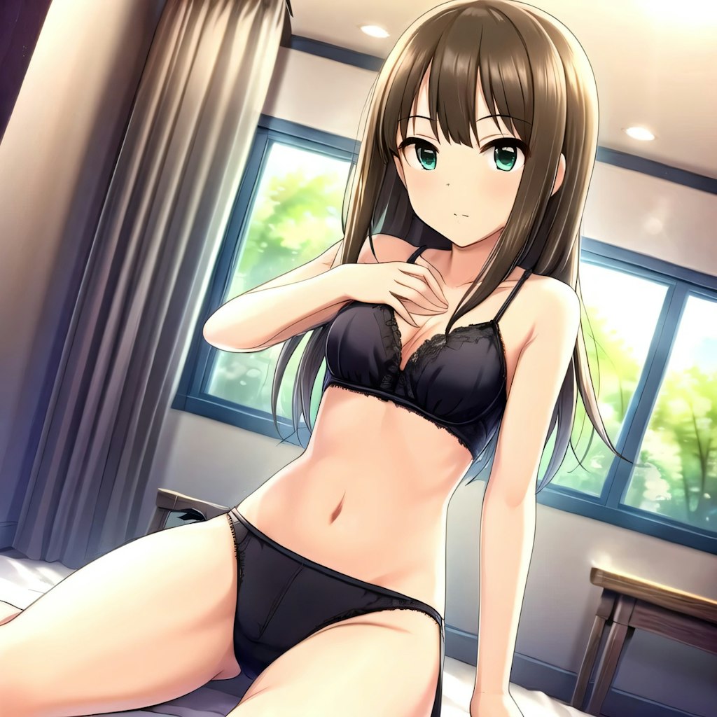 黒髪ロングで下着の少女２８