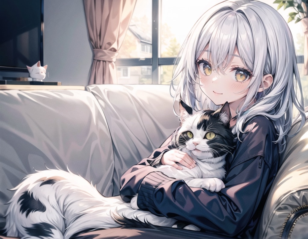 relaxing with cat