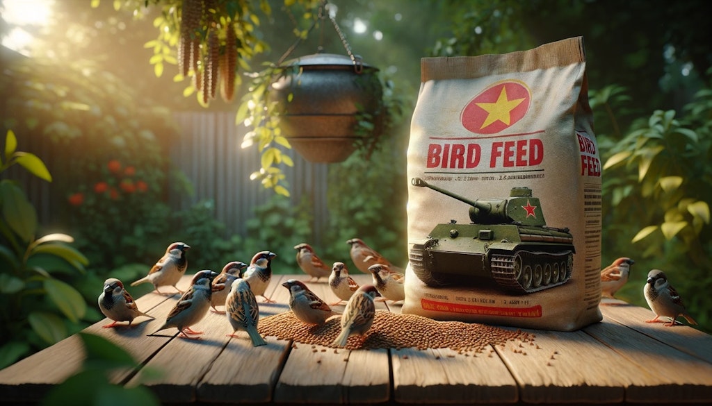 Bird feed ad but with a tank on the cover