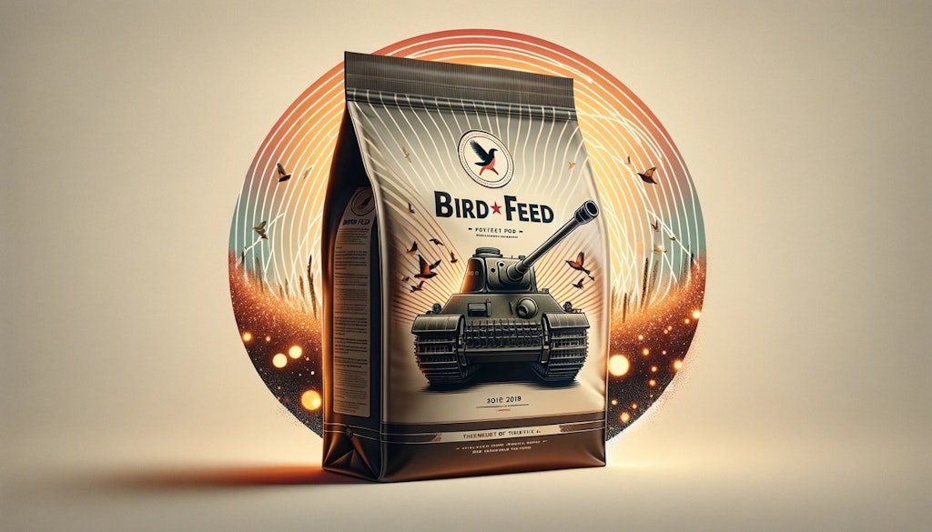 Bird feed ad but with a tank on the cover