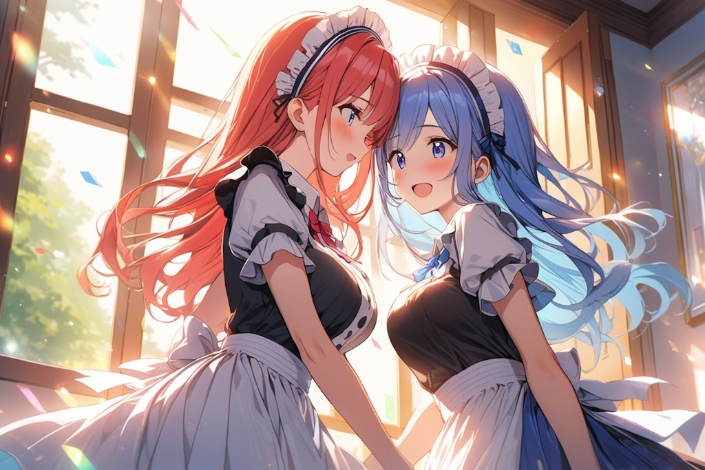 Morning encounter of two maid girls