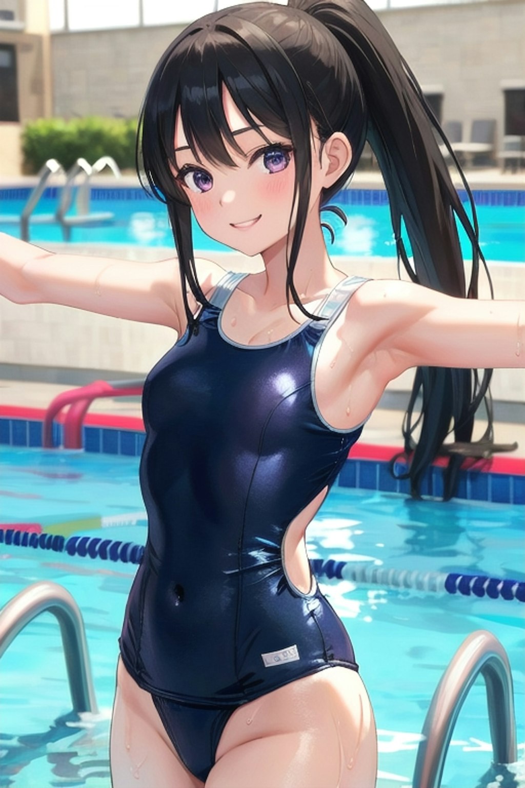 学校の水泳の授業でのスクール水着の少女
