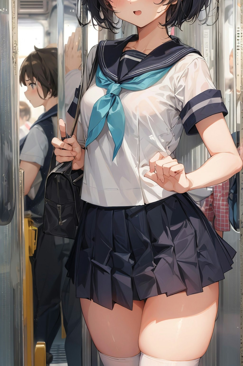 日本の伝統的セーラー服と満員電車