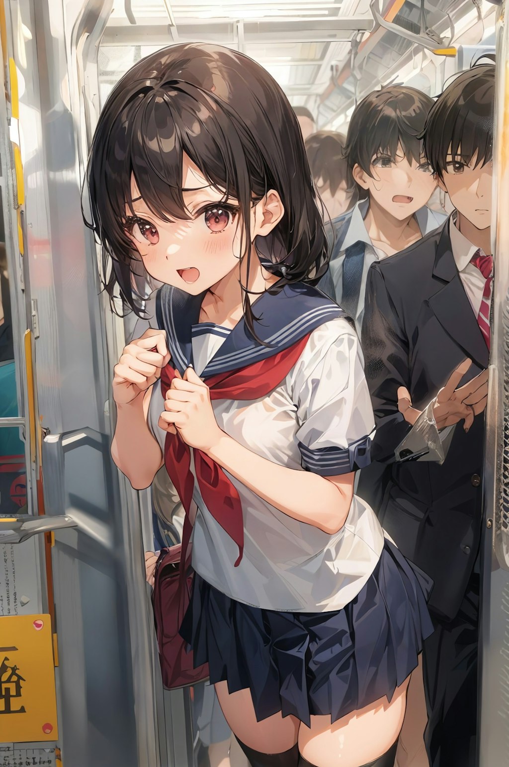 日本の伝統的セーラー服と満員電車