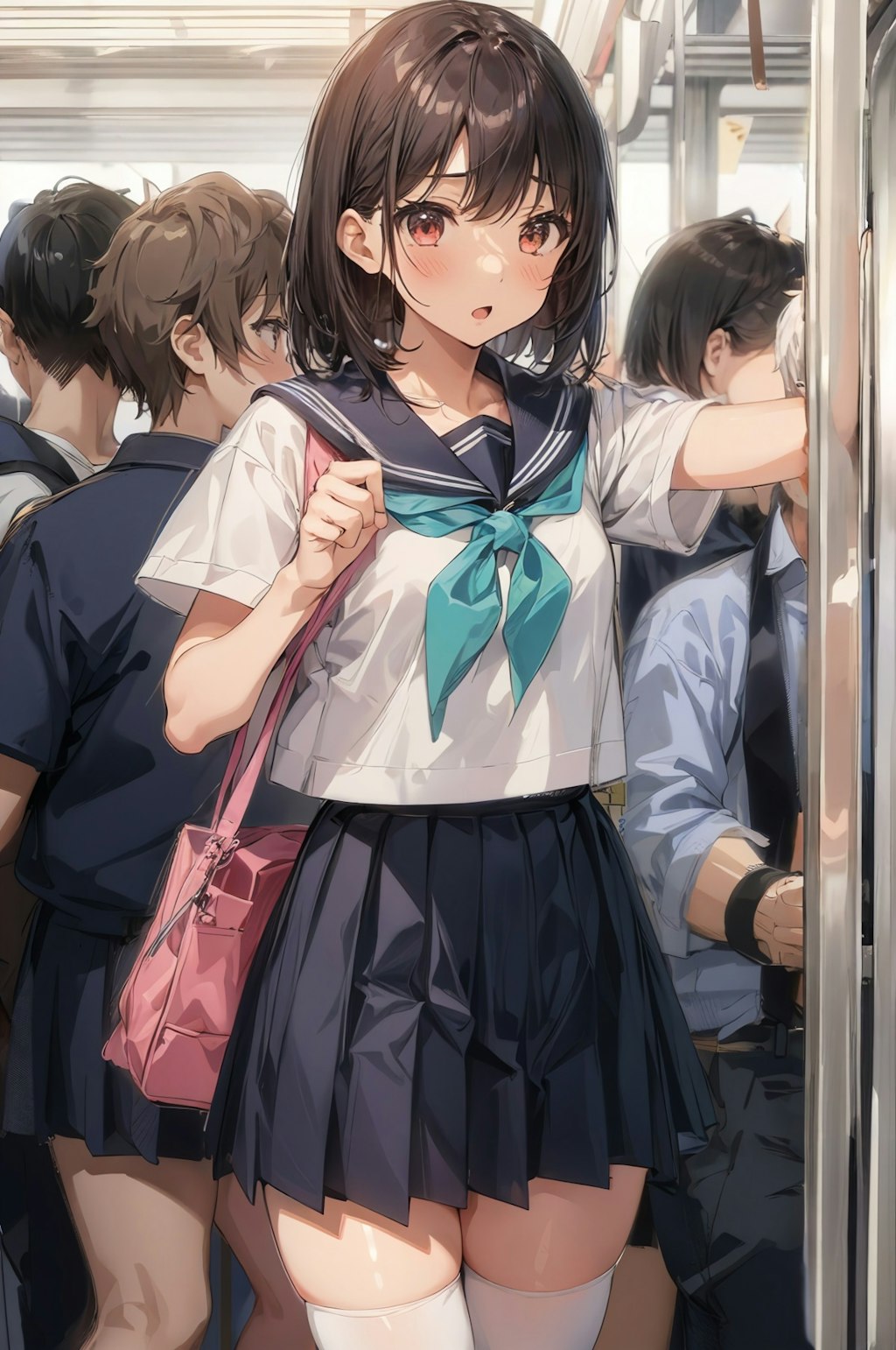 日本の伝統的セーラー服と満員電車