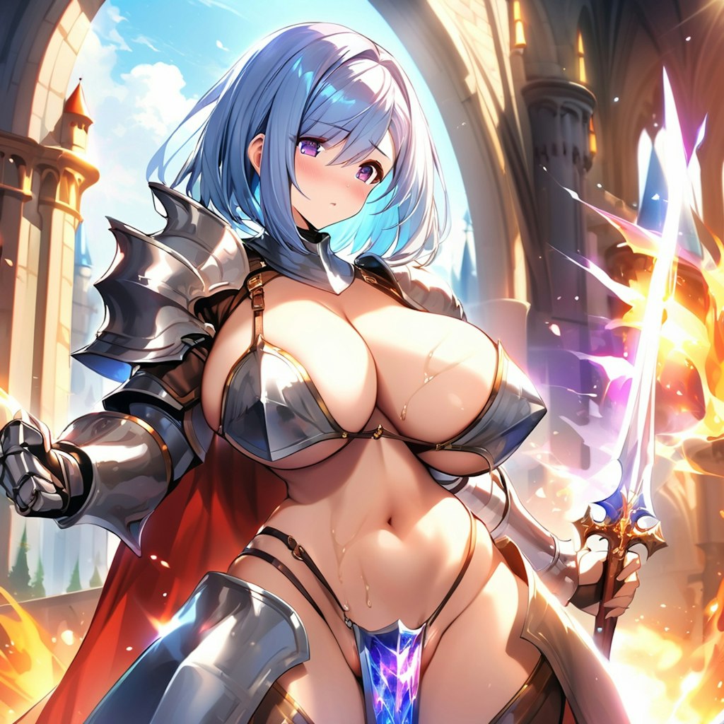 青髪ボブカット爆乳ビキニアーマー騎士