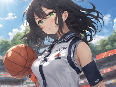 バスケットボールをする少女