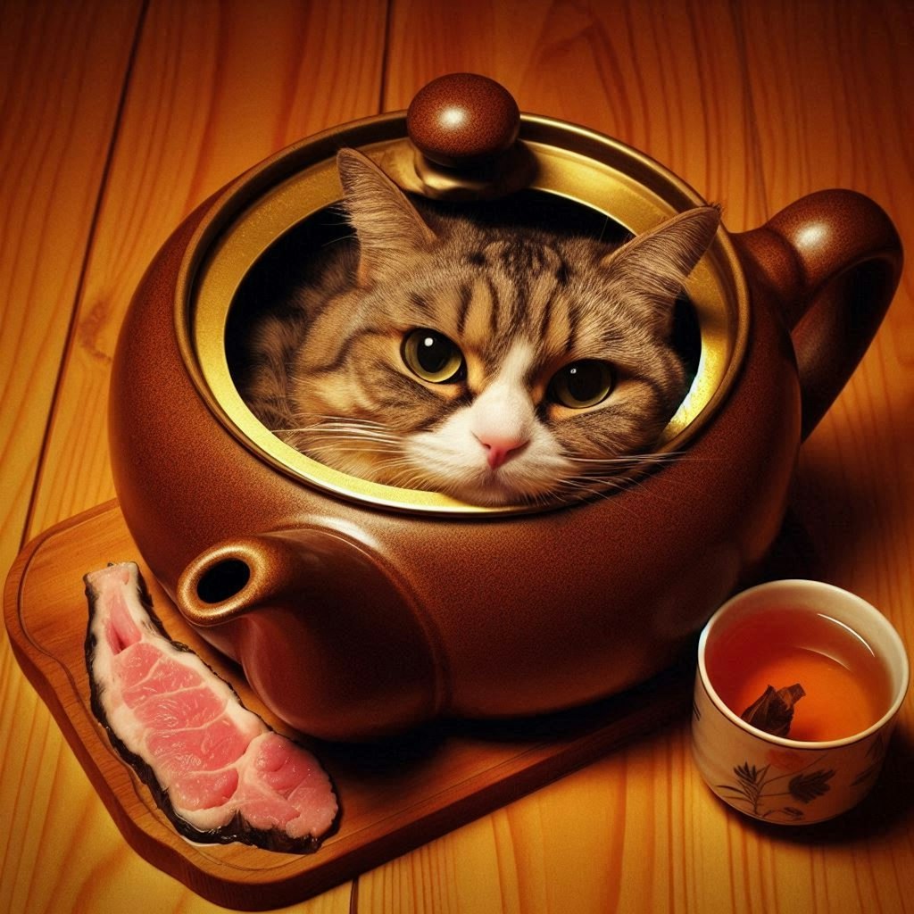 へそで茶を沸かす猫（でできたもの）