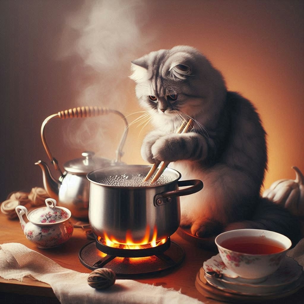 へそで茶を沸かす猫（でできたもの）
