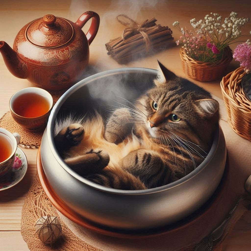 へそで茶を沸かす猫（でできたもの）