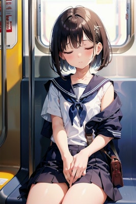 電車で寝ている女の子