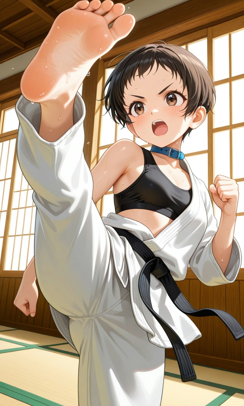 双肌を露わにするショートっ娘