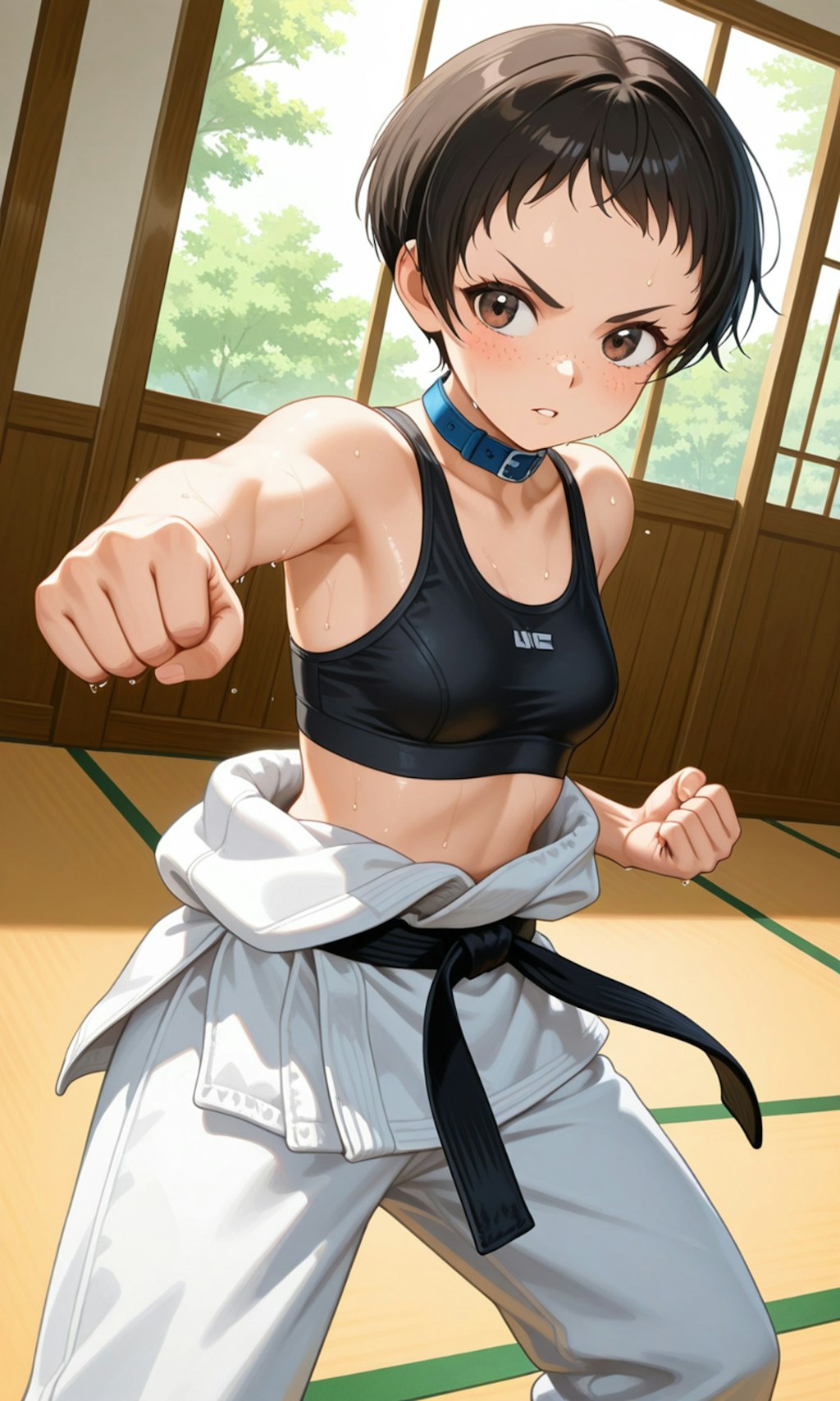 双肌を露わにするショートっ娘