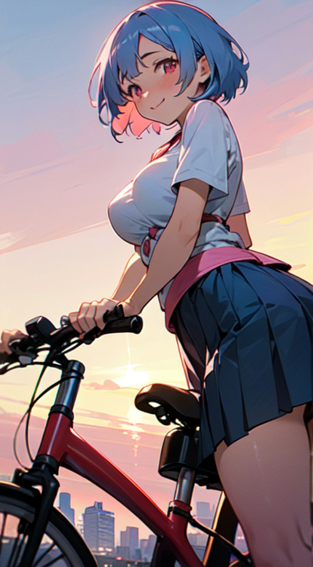 夕日の自転車娘