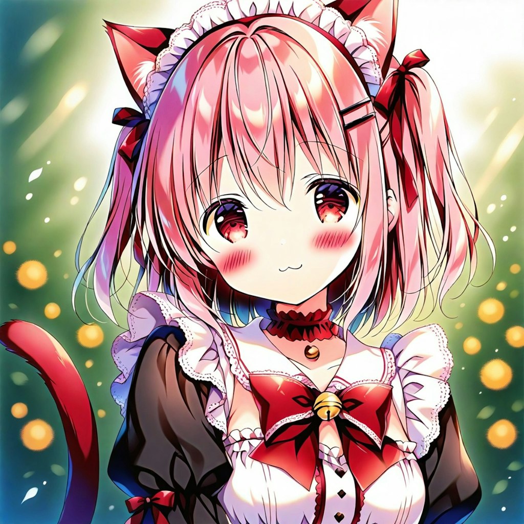 るび様 複製色紙 猫耳 メイド服 首輪 美少女 可愛い猫メイドコスプレ首輪鈴付き セクシーロリータメイド服