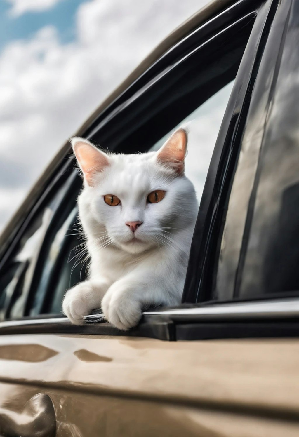 車の窓から白猫