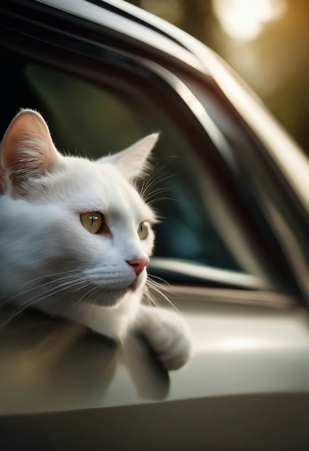 車の窓から白猫