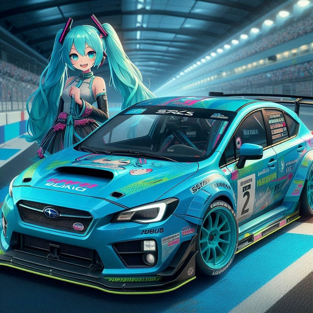 初音ミクカラーの WRXレーシングカー