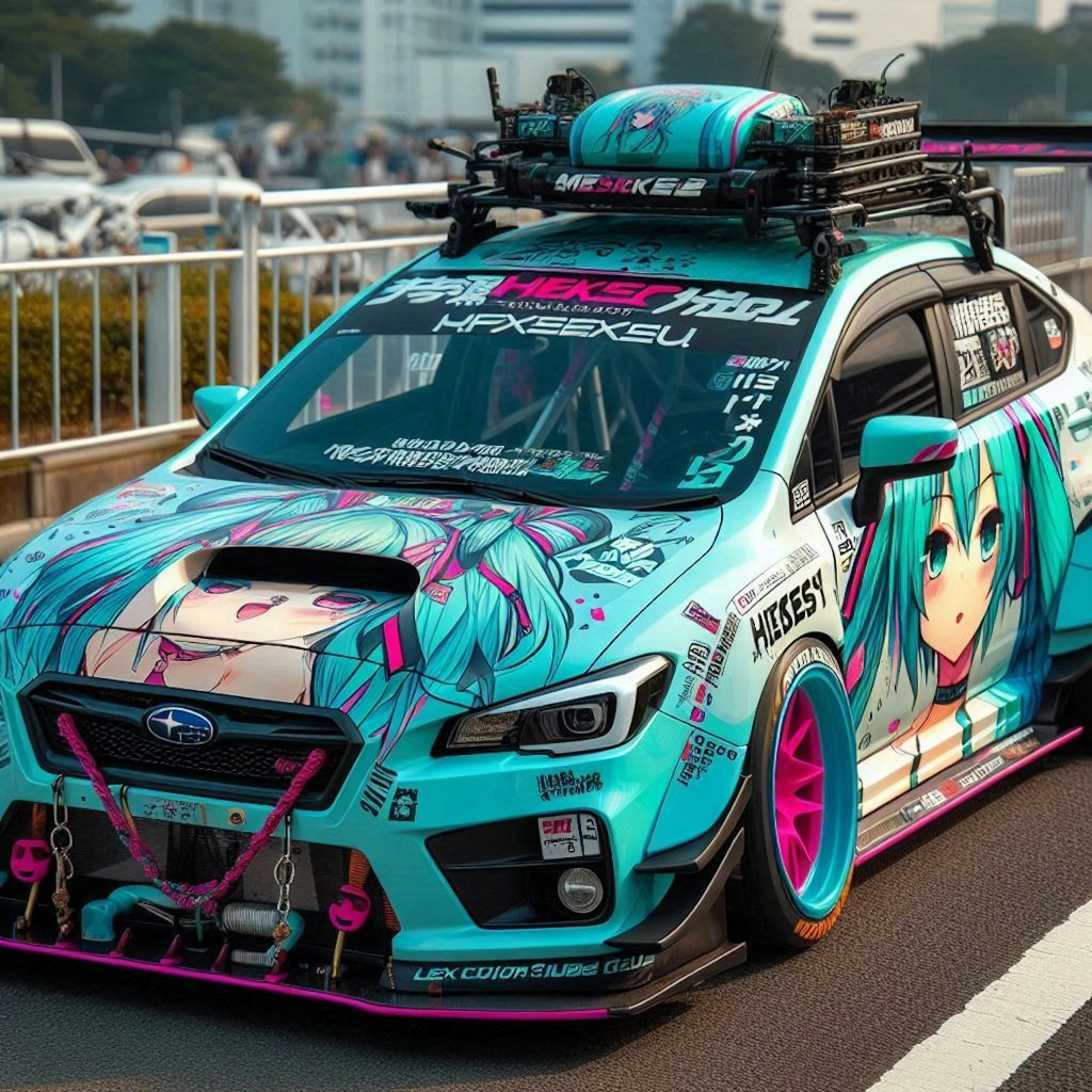 初音ミクカラーの WRXレーシングカー