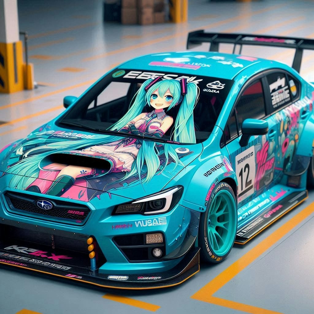 初音ミクカラーの WRXレーシングカー