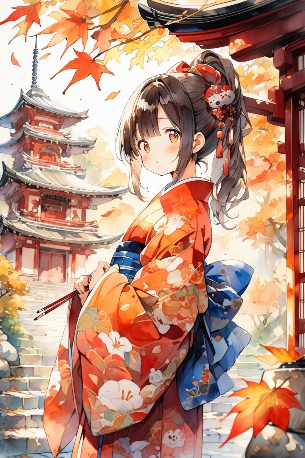 たまにはお着物でお寺の紅葉を見に行ったりしたいものです。