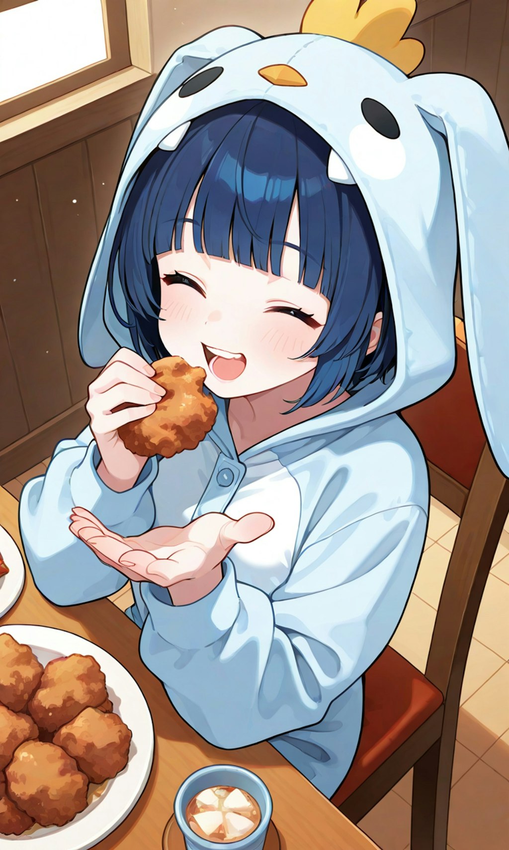 アニキ、ウサギ姿なら唐揚げ食べ放題なんだって🎵