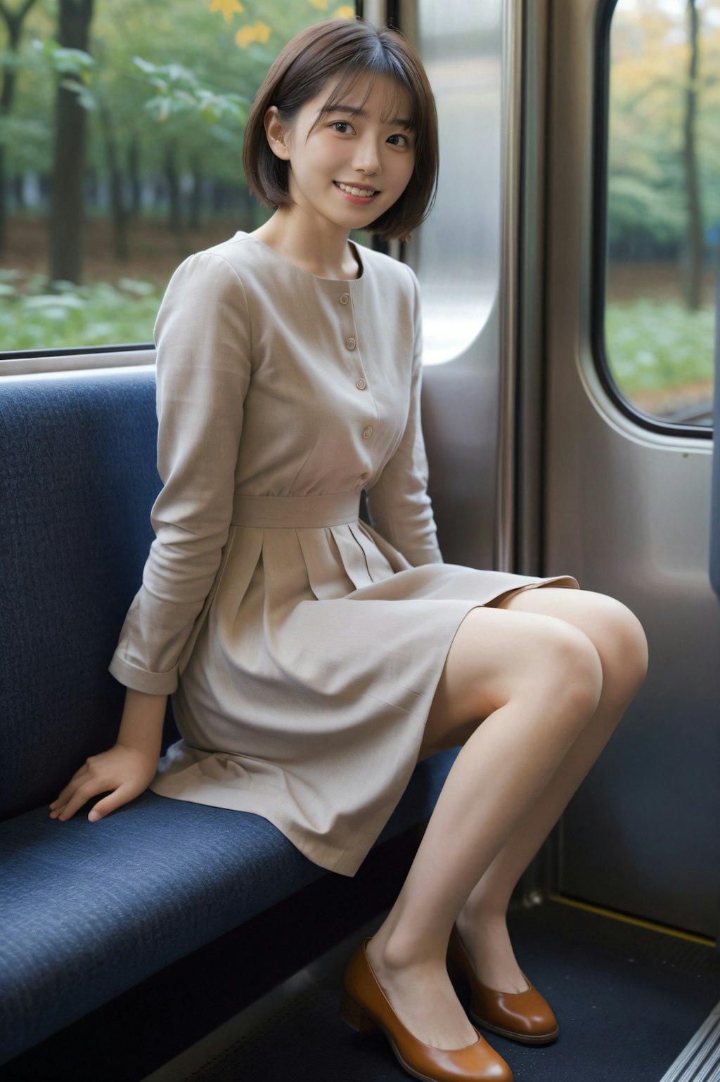 秋の電車の女性いろいろ