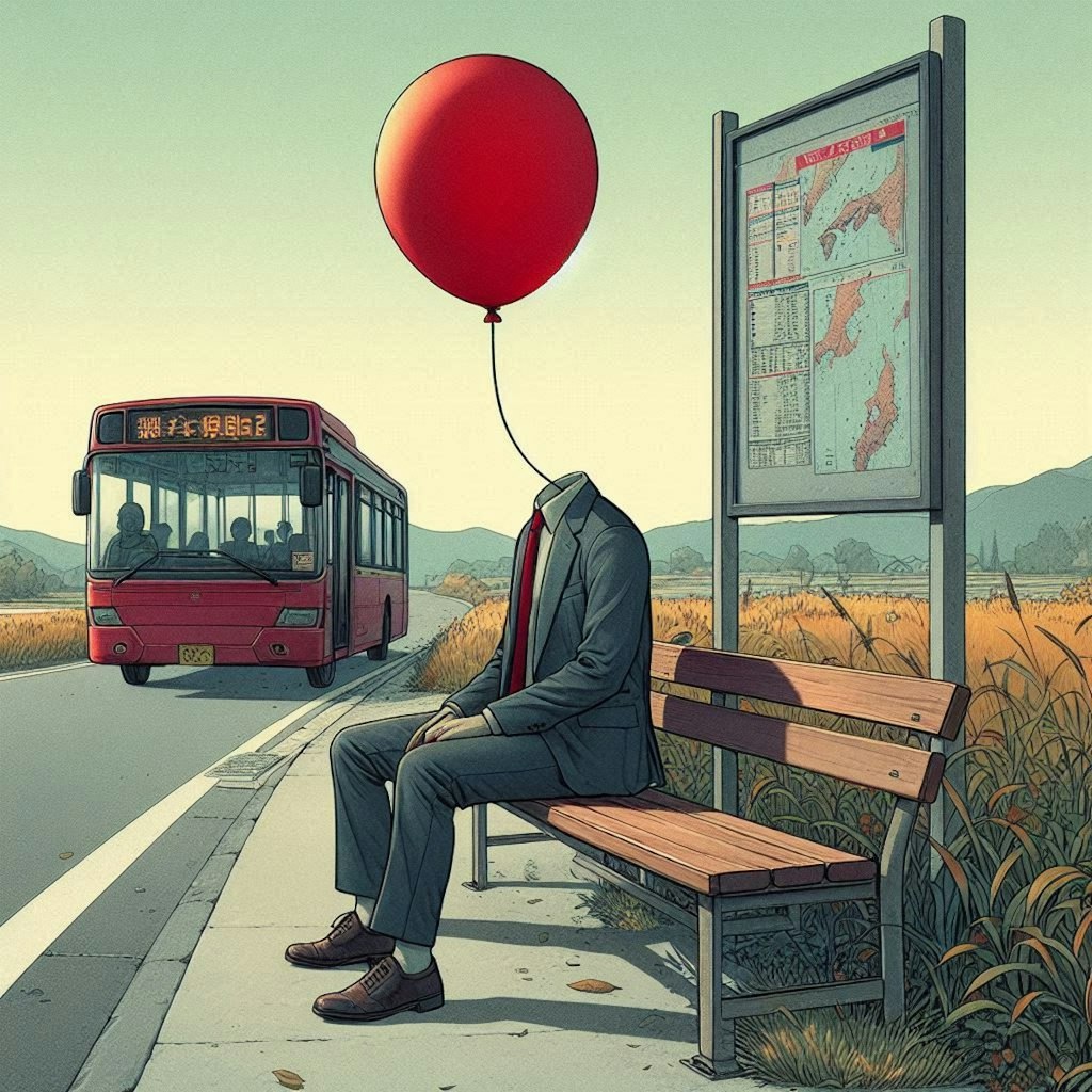 バスを待つ風船頭の男🎈