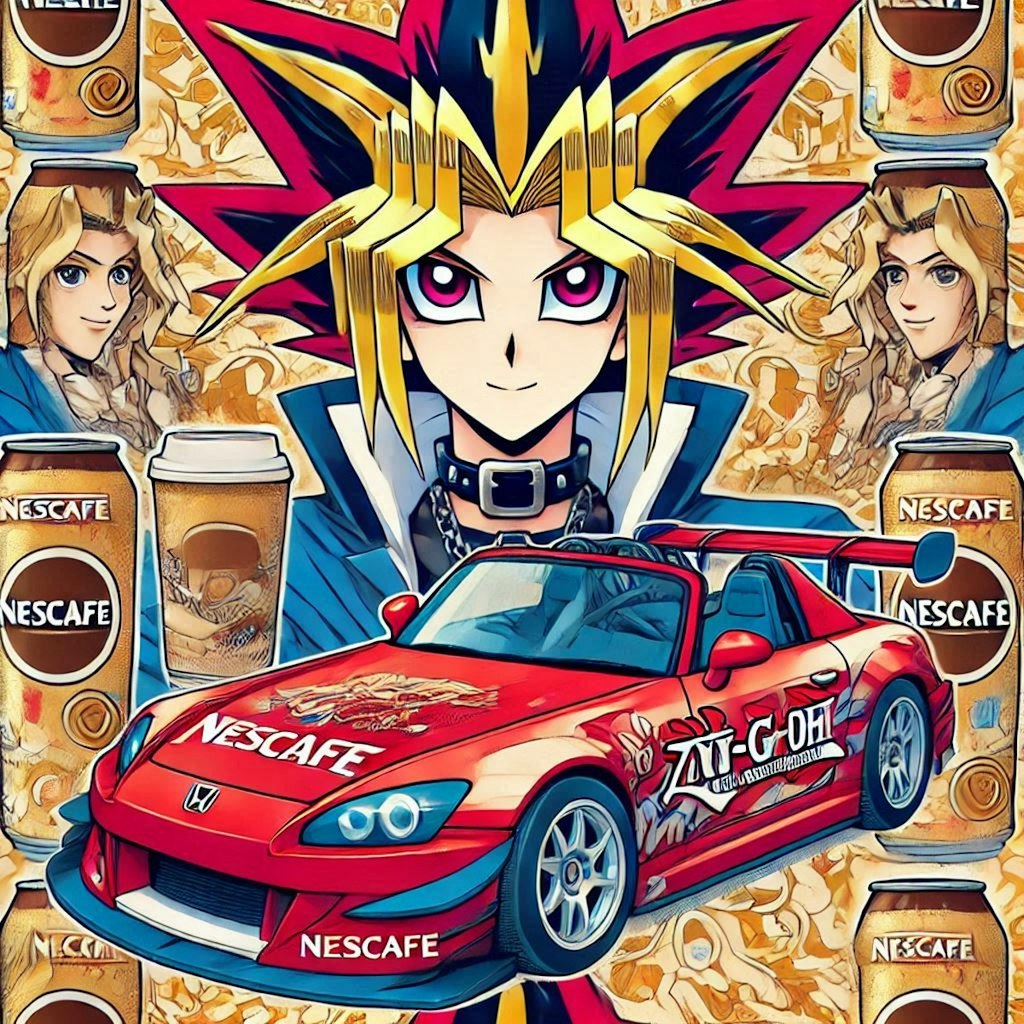 遊戯王のアニメのキャラとネスカフェカラーホンダS2000レーシングカー