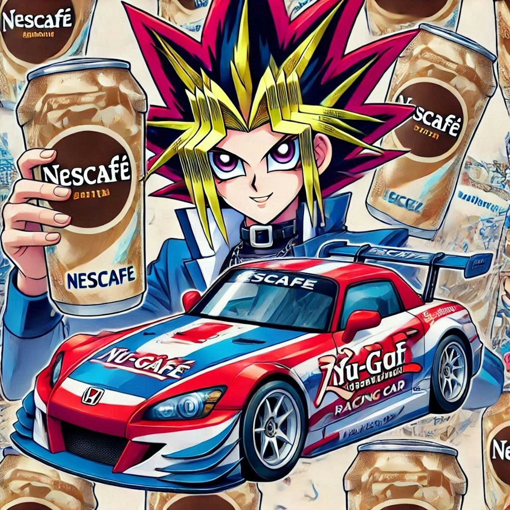 遊戯王のアニメのキャラとネスカフェカラーホンダS2000レーシングカー