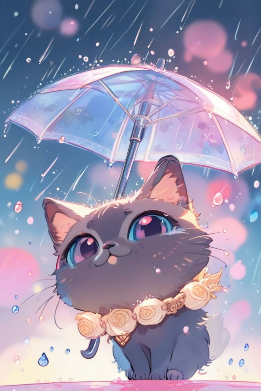 猫とビニール傘