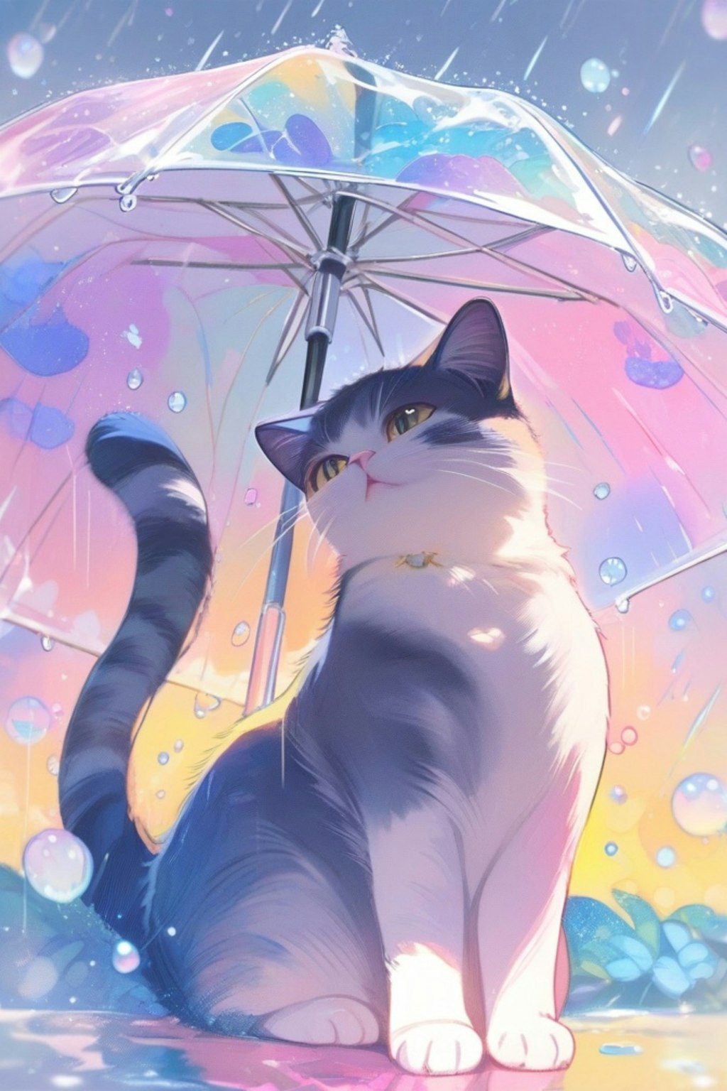 猫とビニール傘