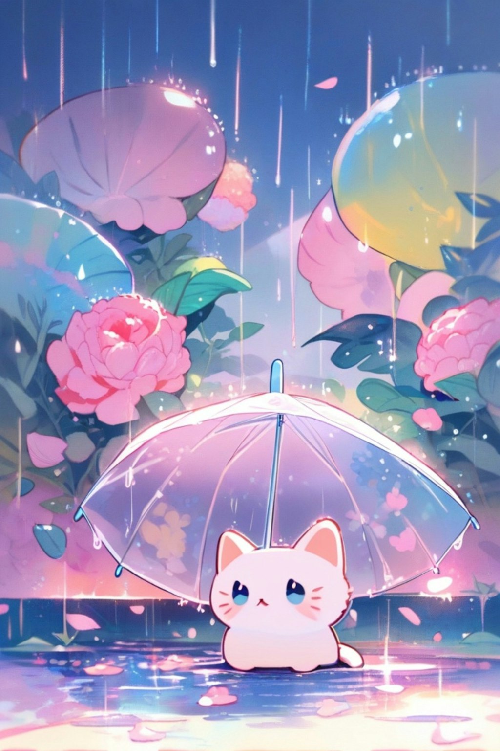 猫とビニール傘