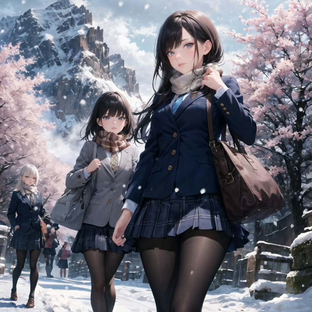 雪上桜の通学