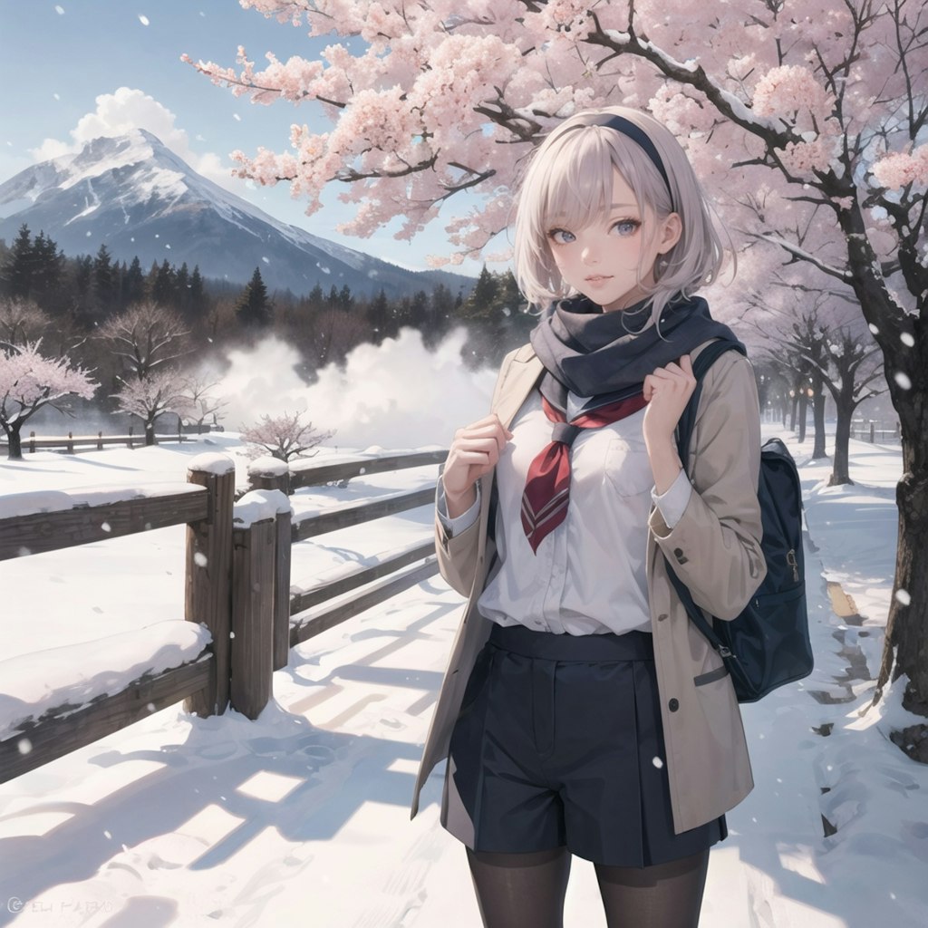 雪上桜の通学