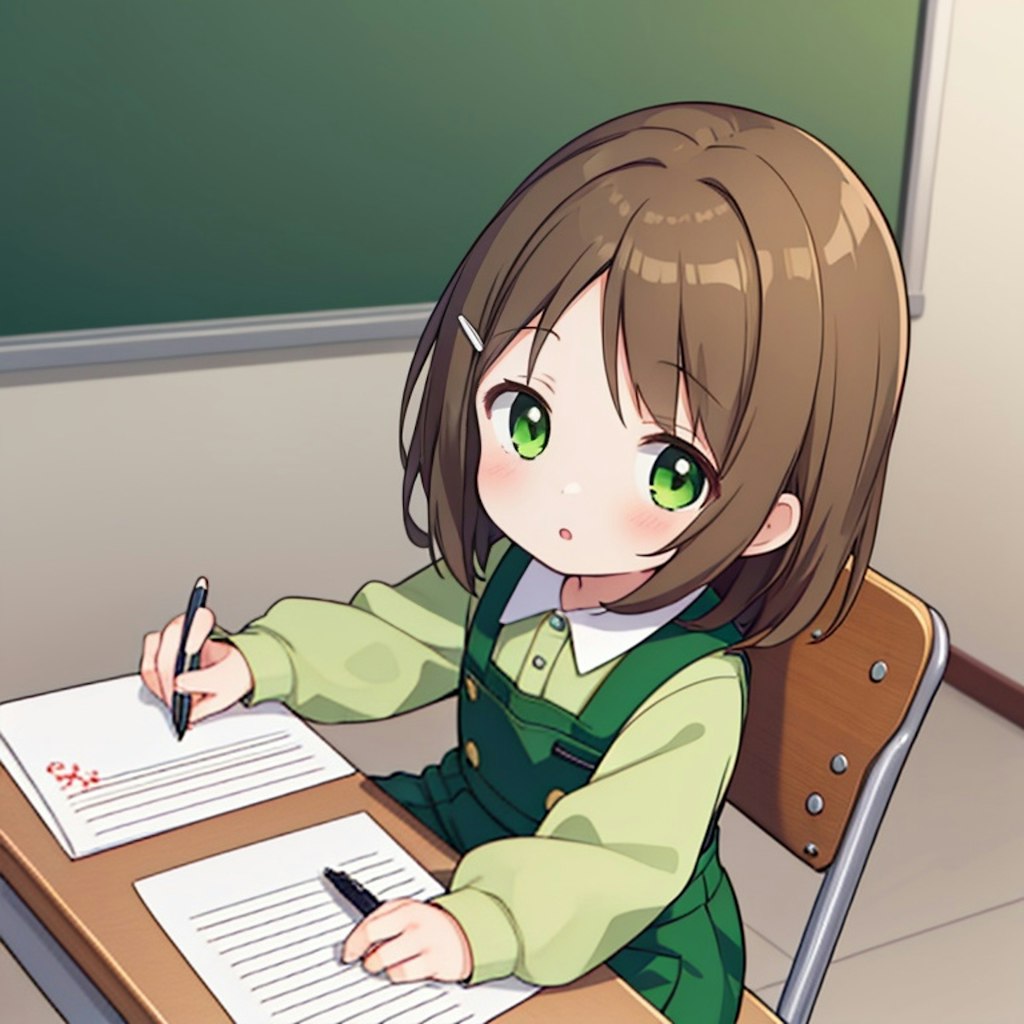 おでこ少女、勉強中