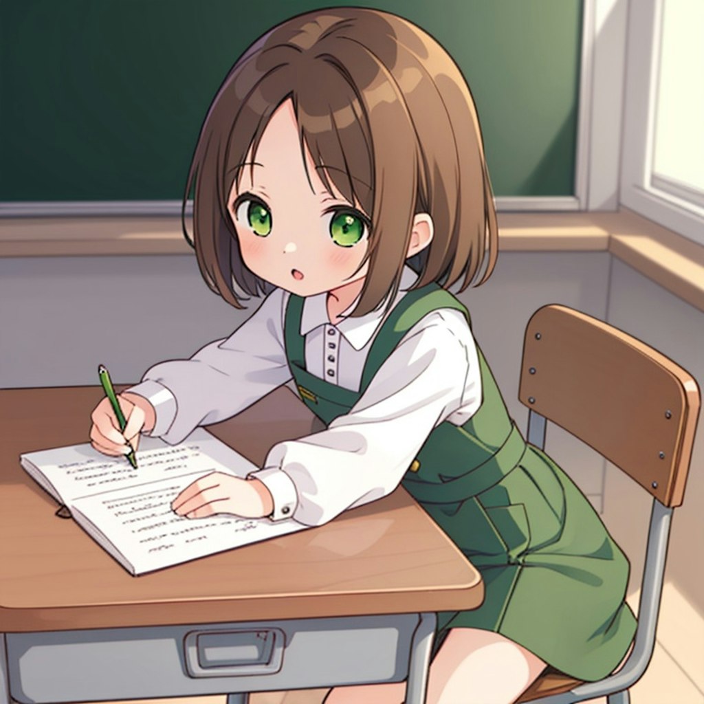 おでこ少女、勉強中