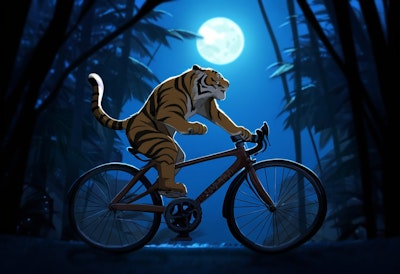 自転車に乗って走るトラ