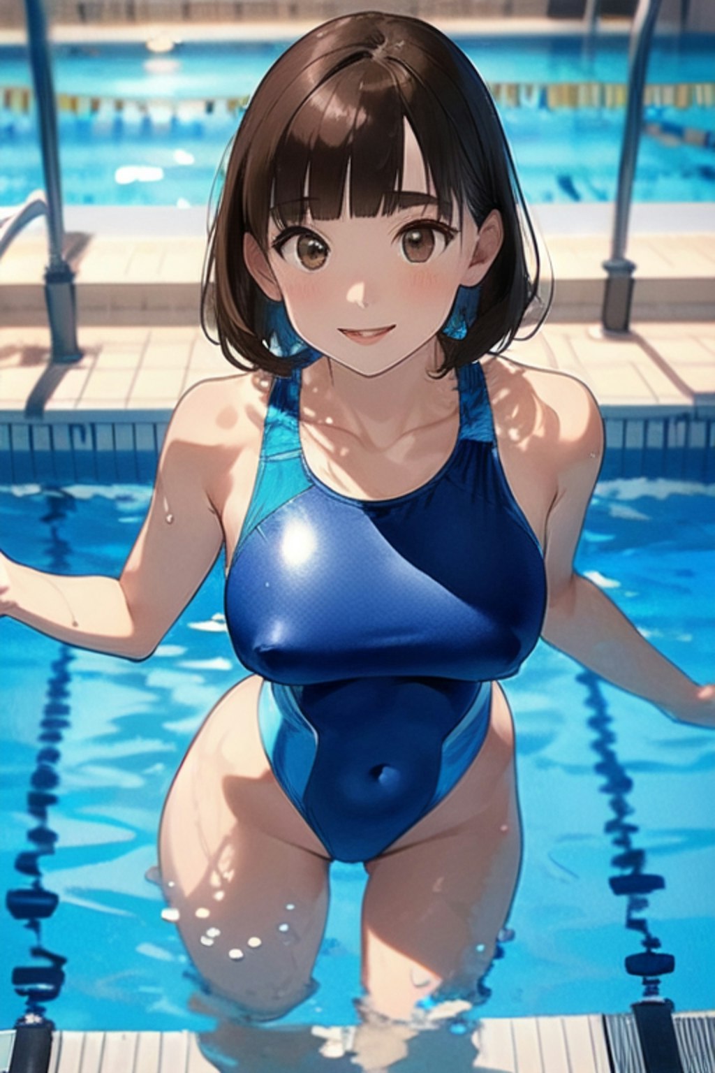 プールとスクール水着と女子高校生と