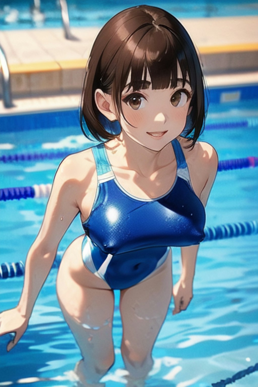 プールとスクール水着と女子高校生と