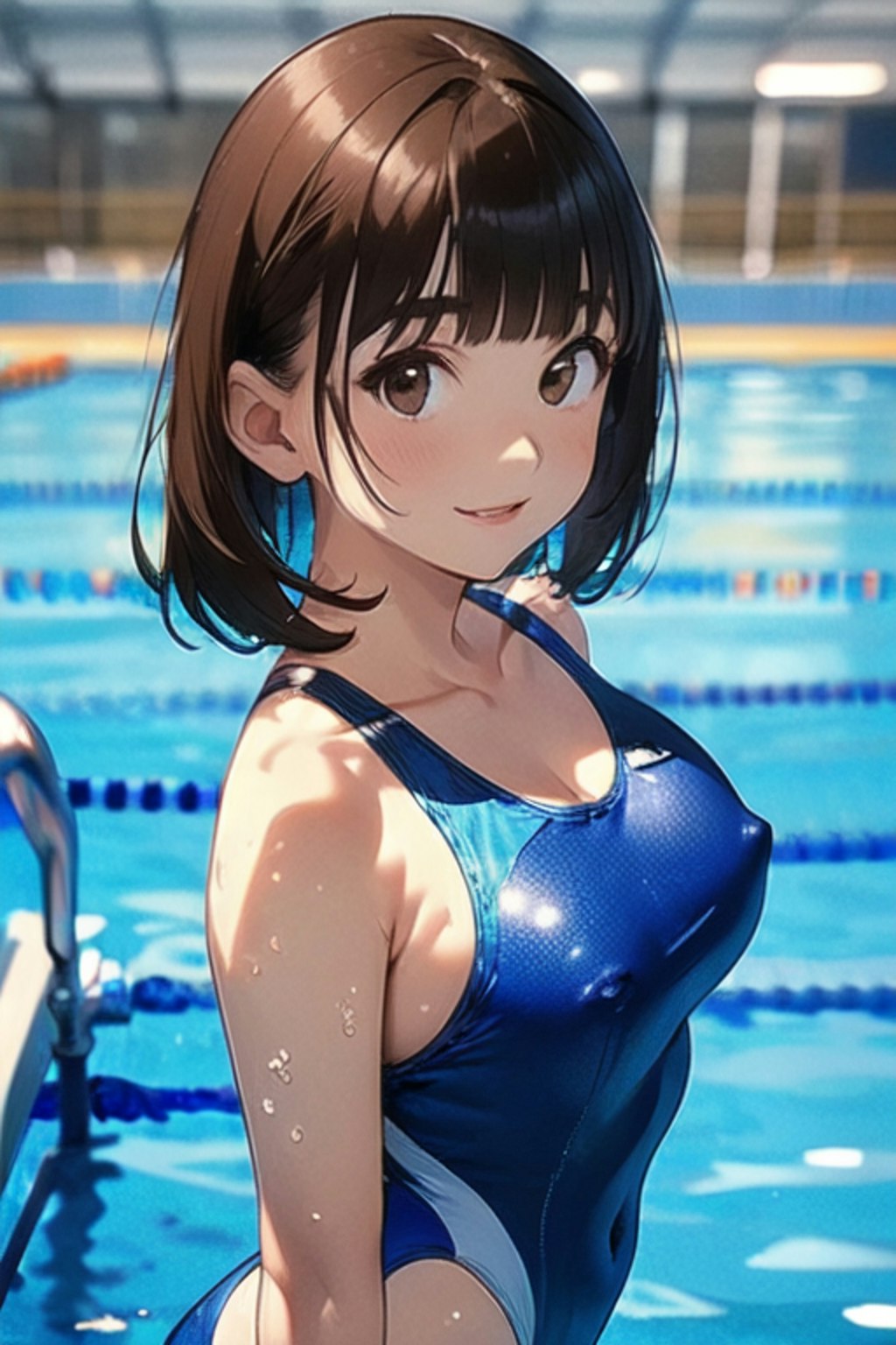 プールとスクール水着と女子高校生と