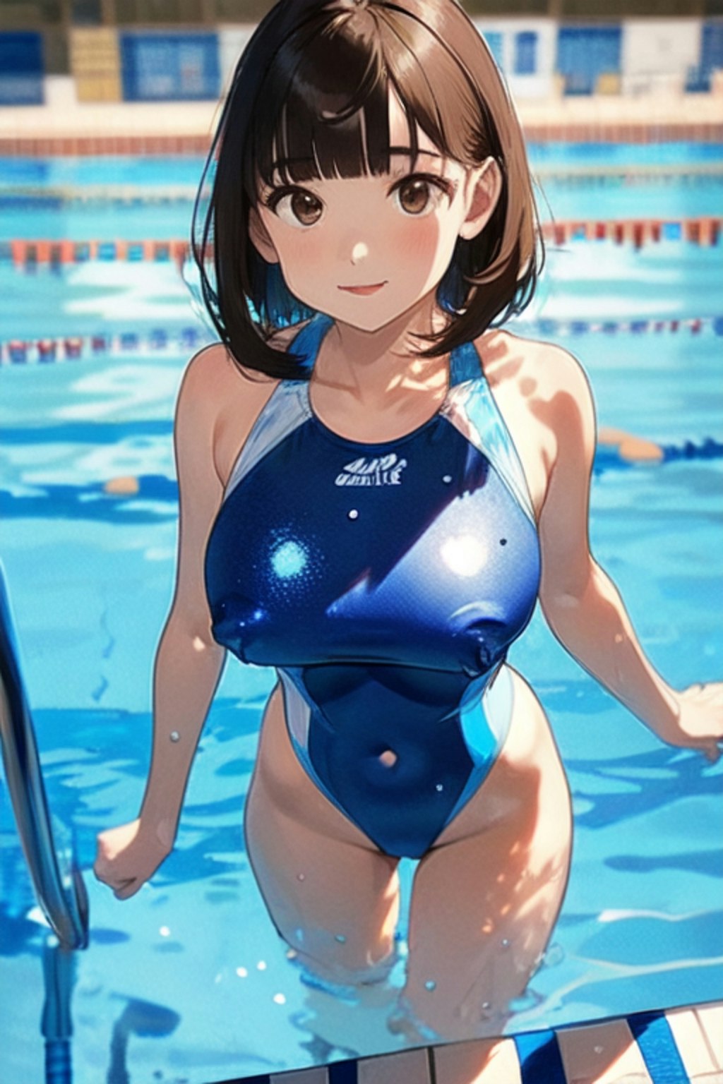 プールとスクール水着と女子高校生と